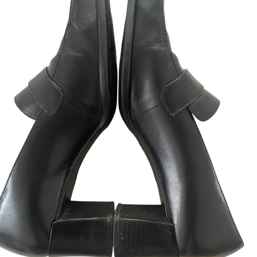 Vintage 90s‎ Bandolino Black Leather Block Heel Wide Square Toe Loafers 8.5 - Picture 4 of 11